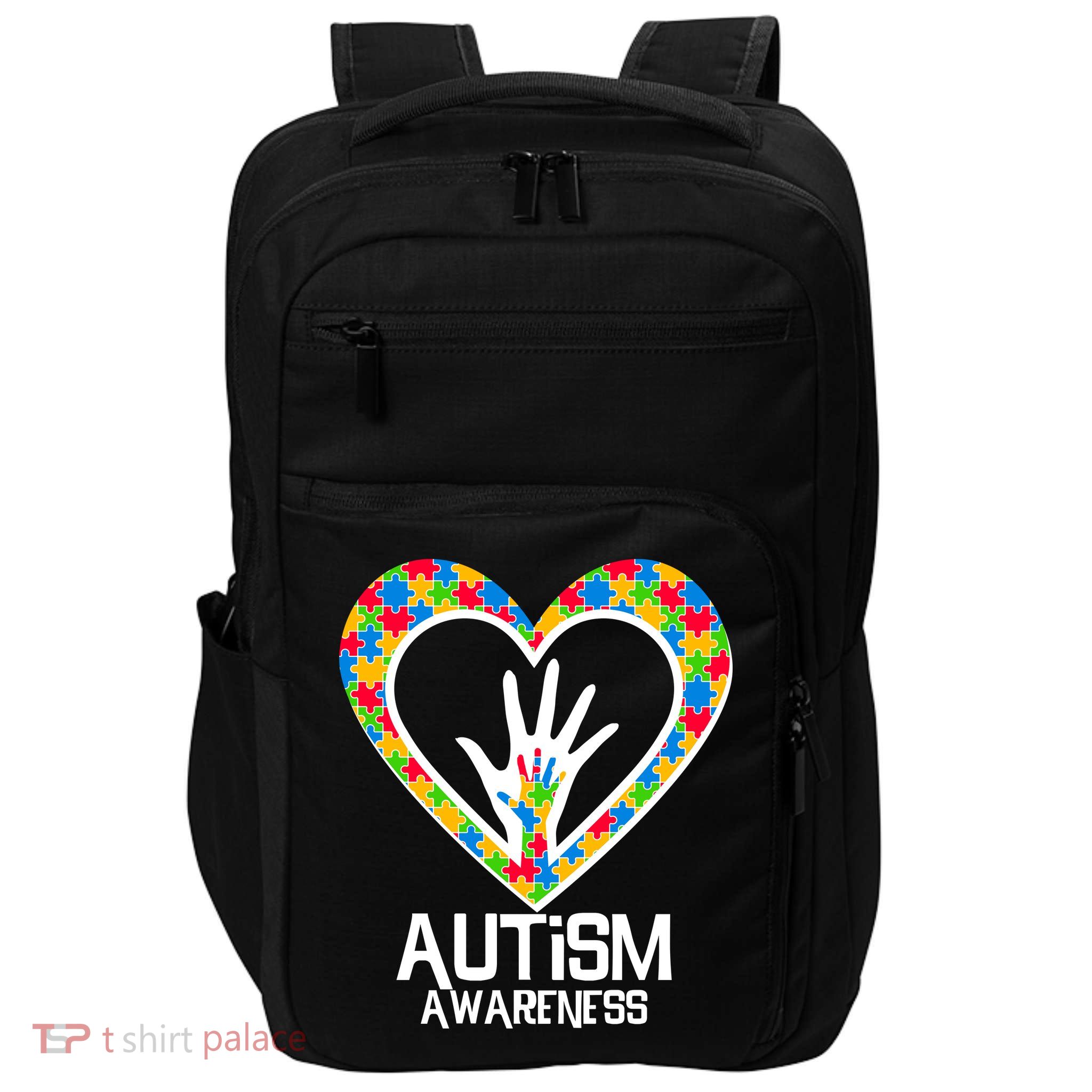 Autism Awareness Holding Hands Heart Puzzle Impact Tech Backpack