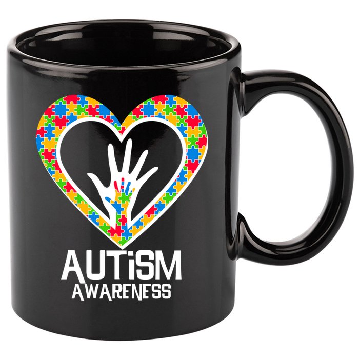 Autism Awareness Holding Hands Heart Puzzle 11oz C Handle Ceramic Mug