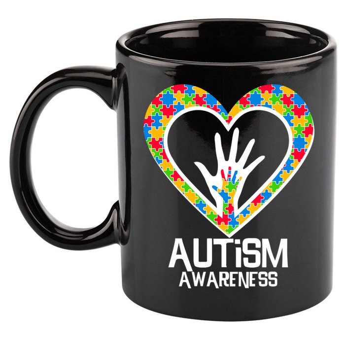 Autism Awareness Holding Hands Heart Puzzle 11oz C Handle Ceramic Mug