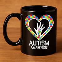 Autism Awareness Holding Hands Heart Puzzle 11oz C Handle Ceramic Mug