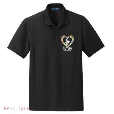 Autism Awareness Holding Hands Heart Puzzle Dry Zone Grid Polo