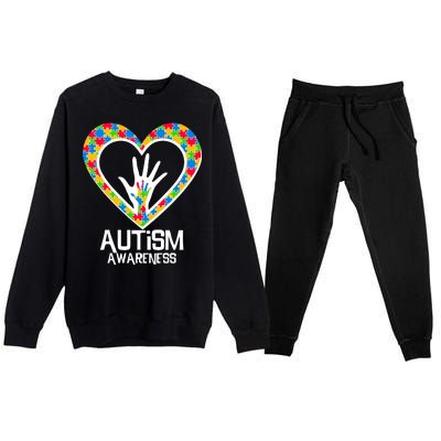 Autism Awareness Holding Hands Heart Puzzle Premium Crewneck Sweatsuit Set