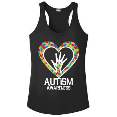 Autism Awareness Holding Hands Heart Puzzle Ladies PosiCharge Competitor Racerback Tank