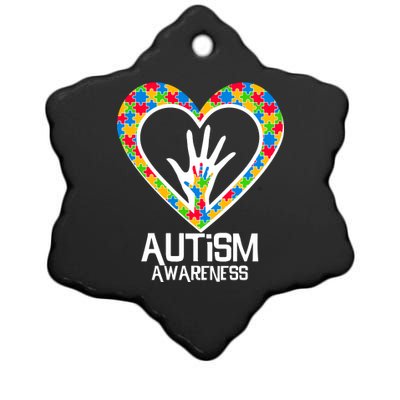 Autism Awareness Holding Hands Heart Puzzle Ceramic Star Ornament