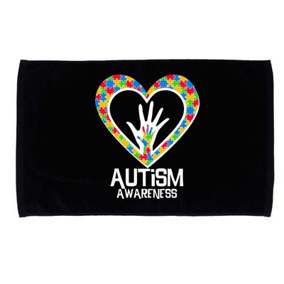 Autism Awareness Holding Hands Heart Puzzle Microfiber Hand Towel