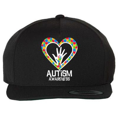 Autism Awareness Holding Hands Heart Puzzle Wool Snapback Cap