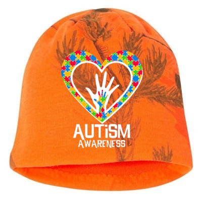 Autism Awareness Holding Hands Heart Puzzle Kati - Camo Knit Beanie