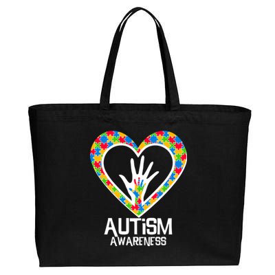 Autism Awareness Holding Hands Heart Puzzle Cotton Canvas Jumbo Tote