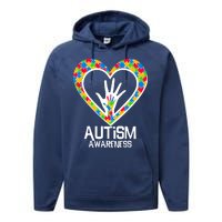 Autism Awareness Holding Hands Heart Puzzle Performance Fleece Hoodie