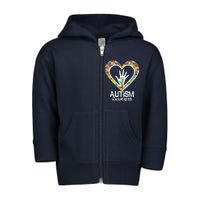 Autism Awareness Holding Hands Heart Puzzle Toddler Zip Fleece Hoodie