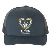 Autism Awareness Holding Hands Heart Puzzle Yupoong Adult 5-Panel Trucker Hat