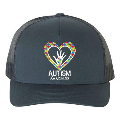 Autism Awareness Holding Hands Heart Puzzle Yupoong Adult 5-Panel Trucker Hat