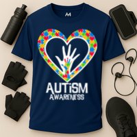 Autism Awareness Holding Hands Heart Puzzle Cooling Performance Crew T-Shirt