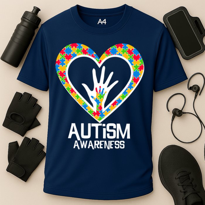 Autism Awareness Holding Hands Heart Puzzle Cooling Performance Crew T-Shirt