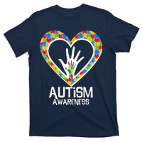 Autism Awareness Holding Hands Heart Puzzle T-Shirt