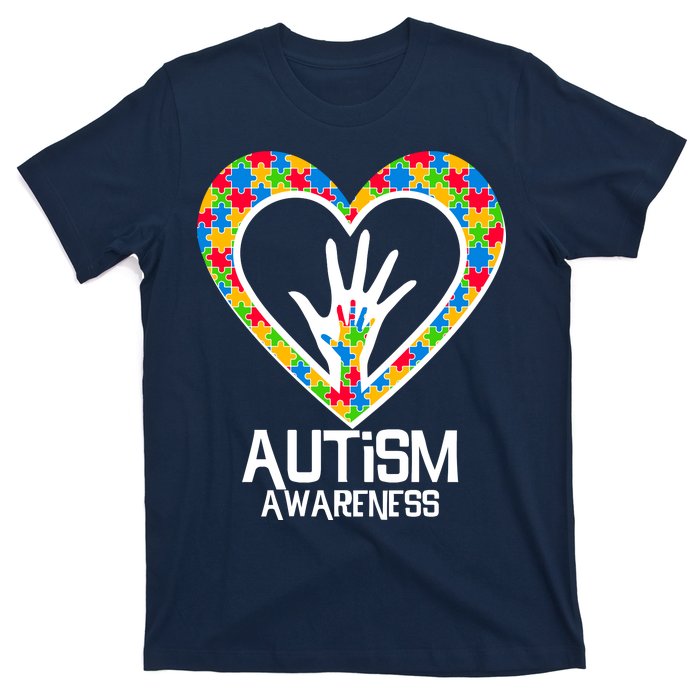 Autism Awareness Holding Hands Heart Puzzle T-Shirt