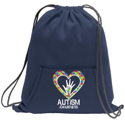 Autism Awareness Holding Hands Heart Puzzle Sweatshirt Cinch Pack Bag