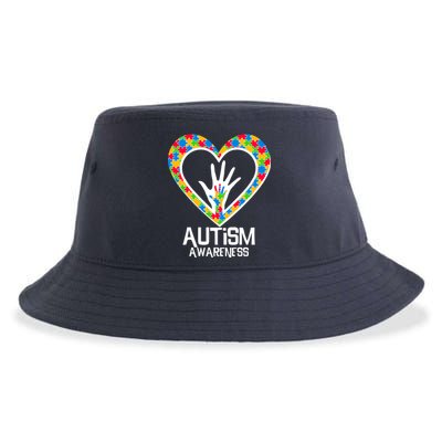 Autism Awareness Holding Hands Heart Puzzle Sustainable Bucket Hat