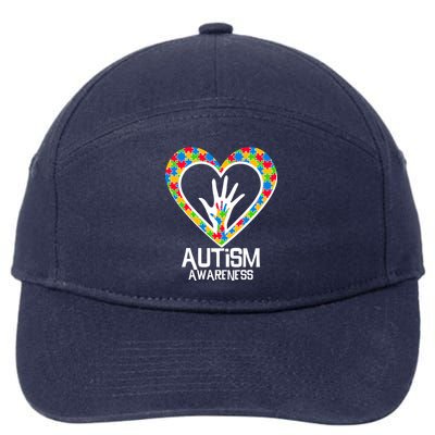 Autism Awareness Holding Hands Heart Puzzle 7-Panel Snapback Hat