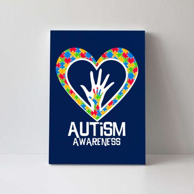 Autism Awareness Holding Hands Heart Puzzle Canvas