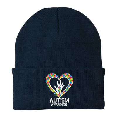 Autism Awareness Holding Hands Heart Puzzle Knit Cap Winter Beanie