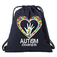 Autism Awareness Holding Hands Heart Puzzle Drawstring Bag