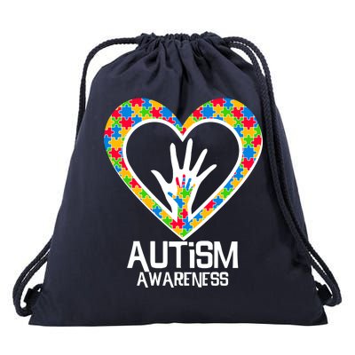 Autism Awareness Holding Hands Heart Puzzle Drawstring Bag