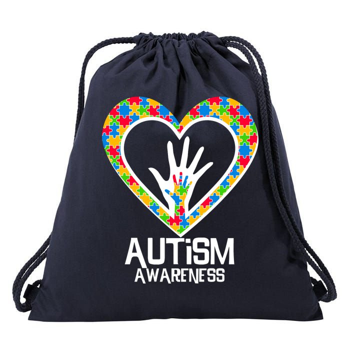 Autism Awareness Holding Hands Heart Puzzle Drawstring Bag