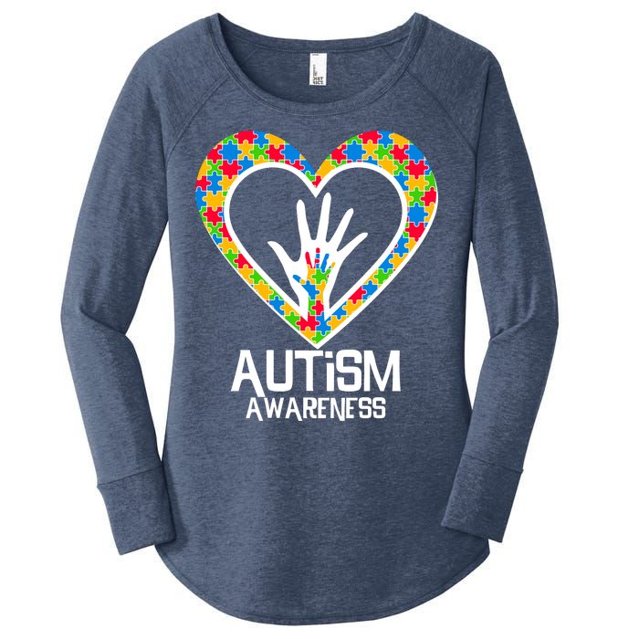 Autism Awareness Holding Hands Heart Puzzle Women's Perfect Tri Tunic Long Sleeve Shirt