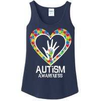 Autism Awareness Holding Hands Heart Puzzle Ladies Essential Tank