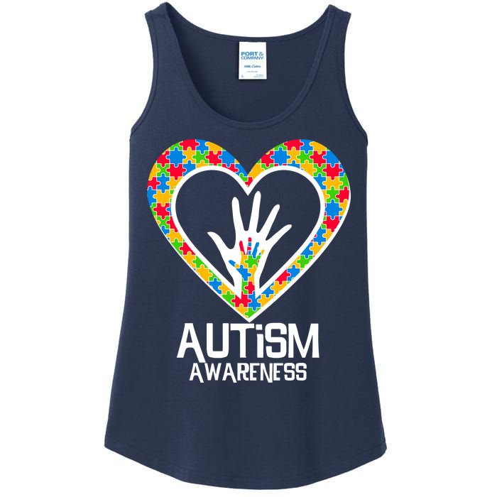 Autism Awareness Holding Hands Heart Puzzle Ladies Essential Tank