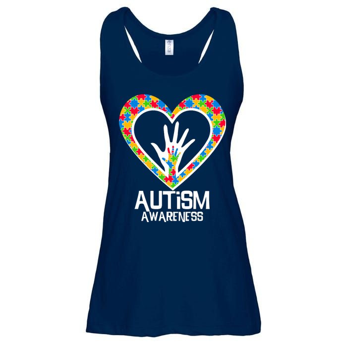 Autism Awareness Holding Hands Heart Puzzle Ladies Essential Flowy Tank