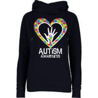 Autism Awareness Holding Hands Heart Puzzle Womens Funnel Neck Pullover Hood