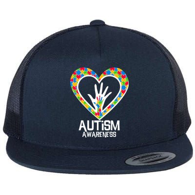 Autism Awareness Holding Hands Heart Puzzle Flat Bill Trucker Hat