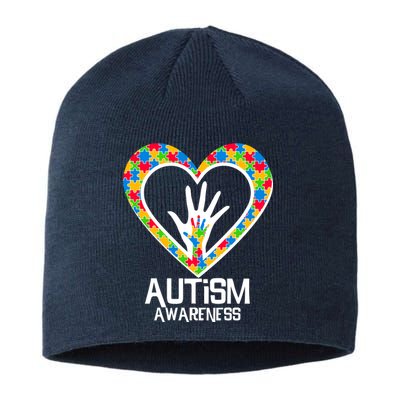 Autism Awareness Holding Hands Heart Puzzle Sustainable Beanie