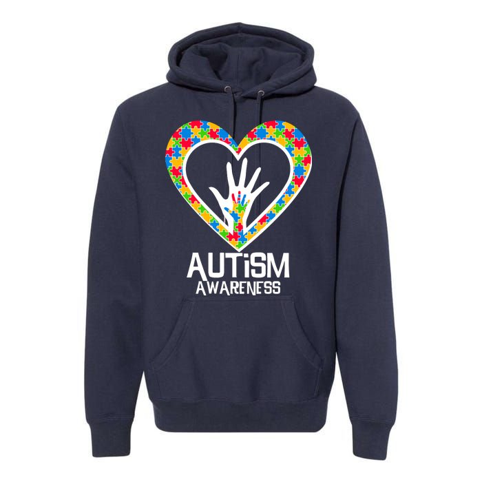 Autism Awareness Holding Hands Heart Puzzle Premium Hoodie