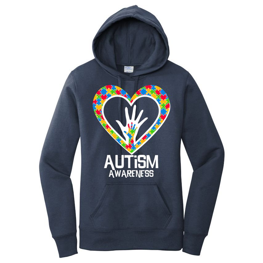 Autism Awareness Holding Hands Heart Puzzle Women's Pullover Hoodie