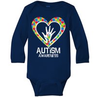 Autism Awareness Holding Hands Heart Puzzle Baby Long Sleeve Bodysuit