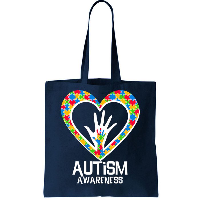 Autism Awareness Holding Hands Heart Puzzle Tote Bag