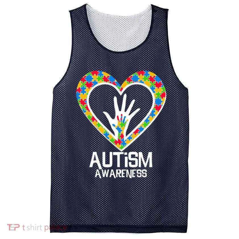 Autism Awareness Holding Hands Heart Puzzle Mesh Reversible Basketball Jersey Tank