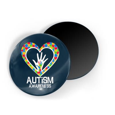 Autism Awareness Holding Hands Heart Puzzle Magnet