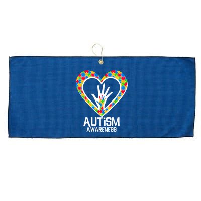 Autism Awareness Holding Hands Heart Puzzle Large Microfiber Waffle Golf Towel