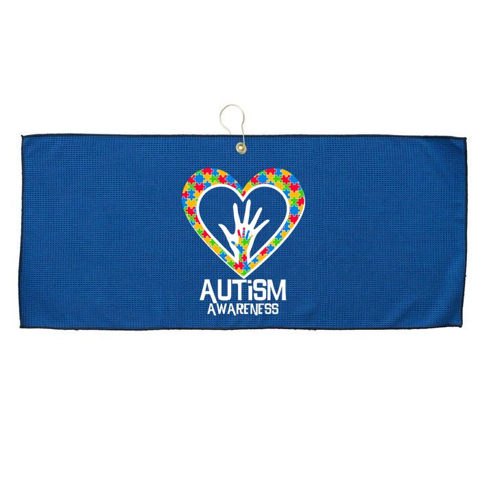 Autism Awareness Holding Hands Heart Puzzle Large Microfiber Waffle Golf Towel