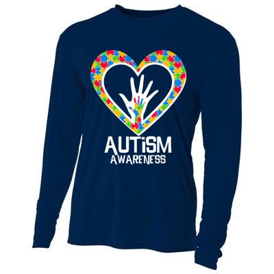Autism Awareness Holding Hands Heart Puzzle Cooling Performance Long Sleeve Crew