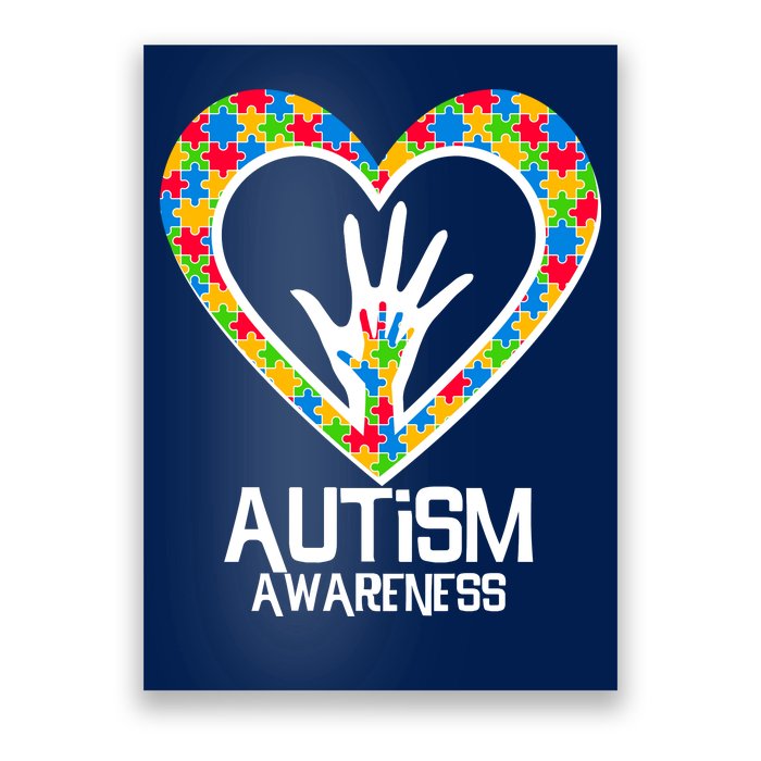 Autism Awareness Holding Hands Heart Puzzle Poster