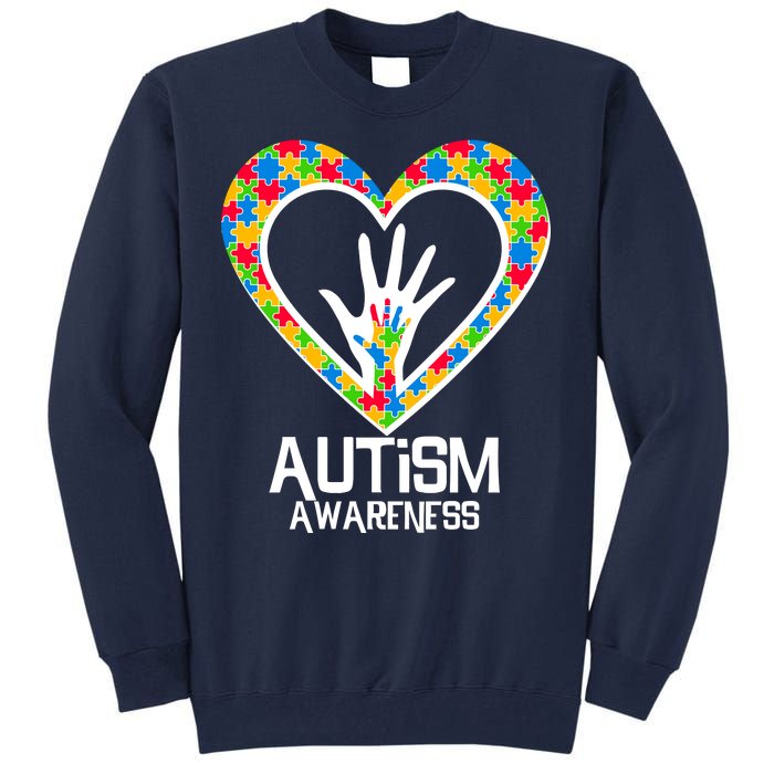 Autism Awareness Holding Hands Heart Puzzle Tall Sweatshirt