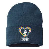 Autism Awareness Holding Hands Heart Puzzle Sustainable Knit Beanie