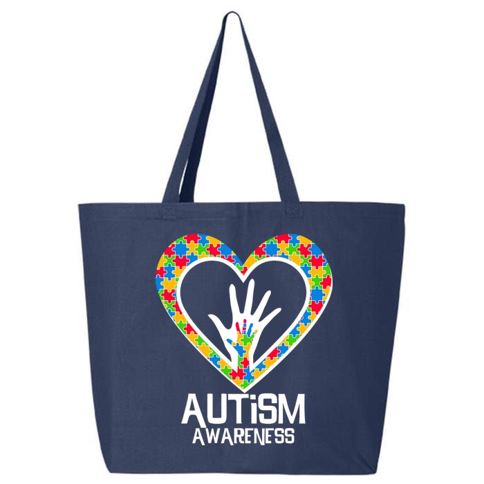 Autism Awareness Holding Hands Heart Puzzle 25L Jumbo Tote