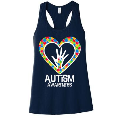 Autism Awareness Holding Hands Heart Puzzle Womens Tank Top