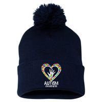 Autism Awareness Holding Hands Heart Puzzle Pom Pom 12in Knit Beanie